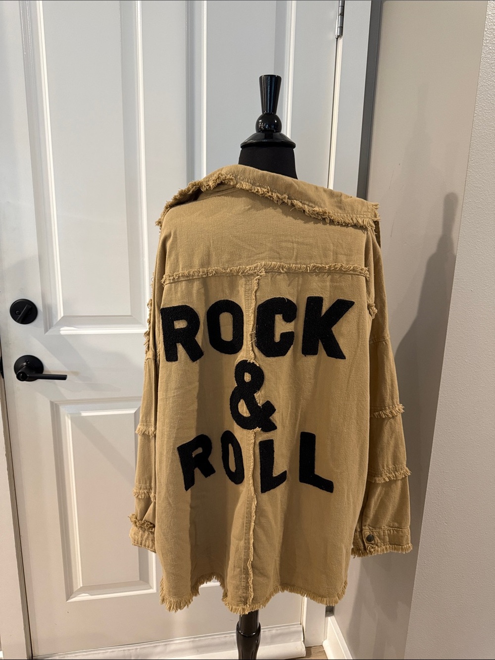 Elan Khaki Utility Jacket with 'Rock & Roll' Applique